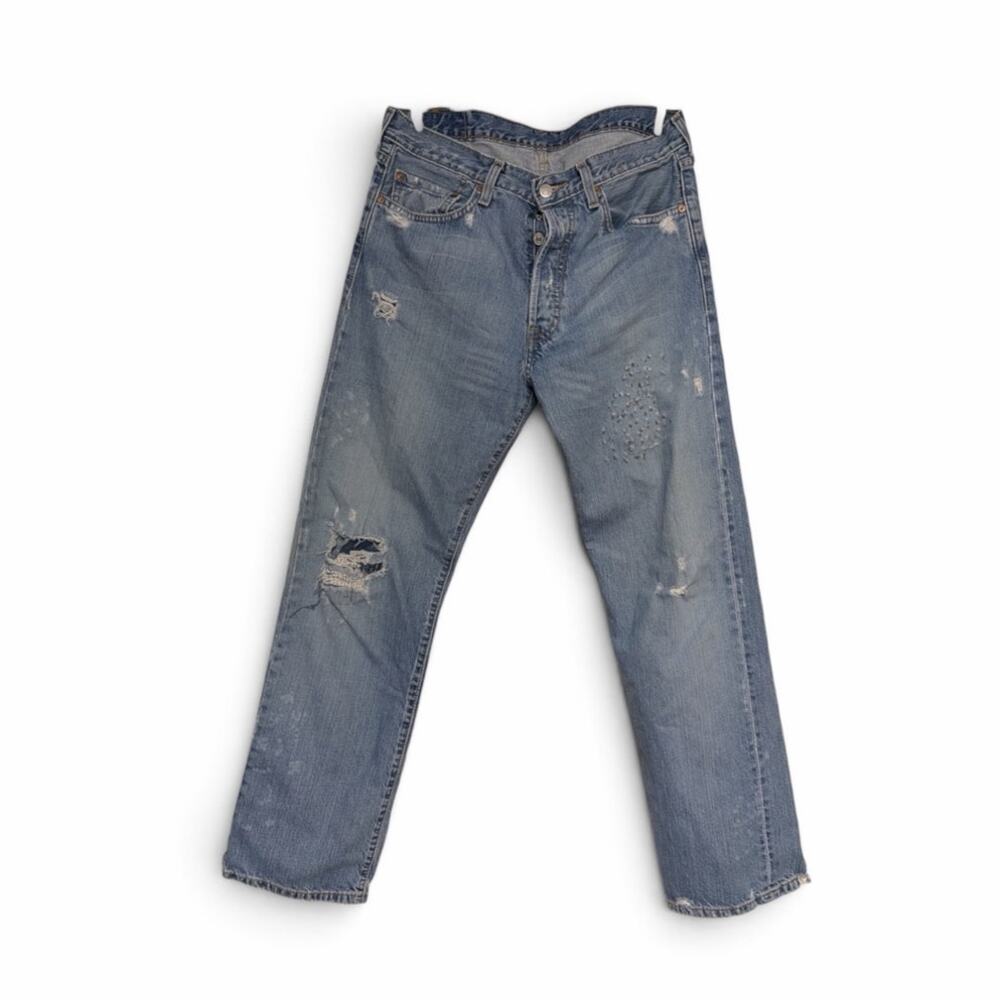 Levi's 501 Distressed Faded Denim Blue Jeans 33x32